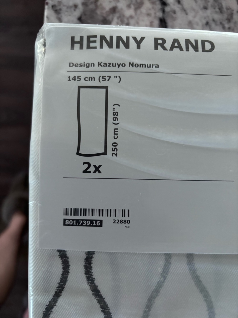 IKEA HENNY RAND White Sheer Curtain Panels with Wavy Gray & Taupe 57x98” 1 Pair - Picture 2 of 2